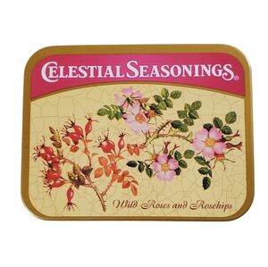 Celestial Seasonings Wild Roses Rosehips Collectible Tea Tin Vintage Storage
